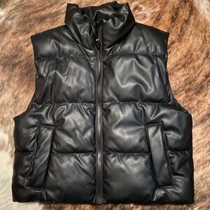 Zara Faux Leather Cropped Puffer Vest Black Small